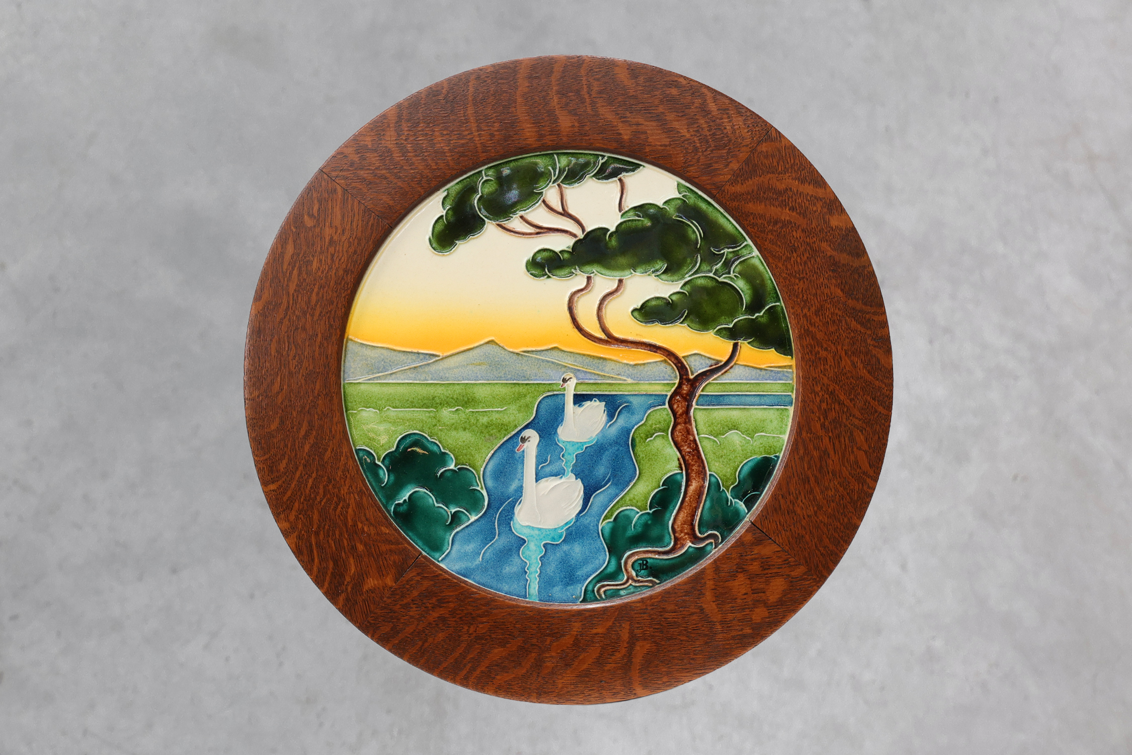 Art Nouveau Side Table with Swan Tile Top, Belgium, circa 1920thumbnail